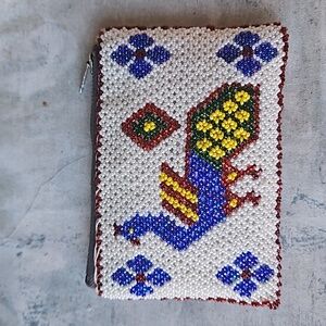Vintage Peacock Colorful Beaded Small Coin Purse